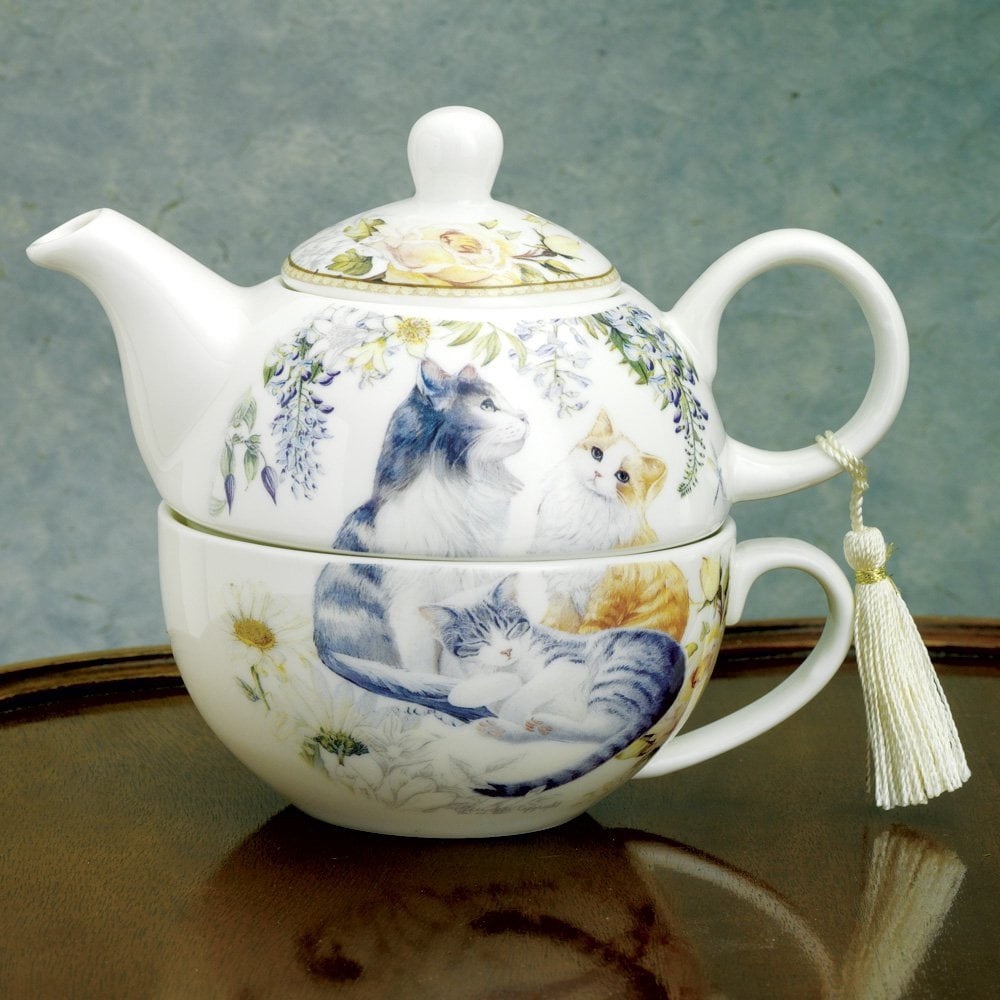 Bits and Pieces Porcelain Adorable Single Serving Kitty Tea Set.